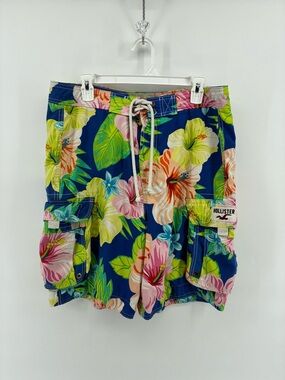 Hollister Navy Tropical Floral Cargo Shorts